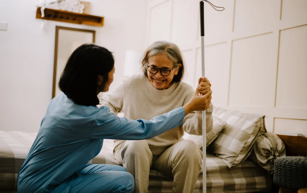 Elderly couple receiving in-home long-term care insurance support in Austin, TX